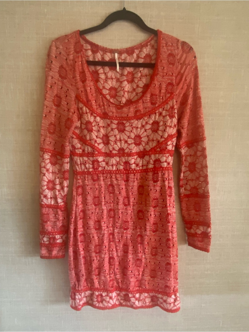 Free People Coral Crochet Long Sleeve Dress